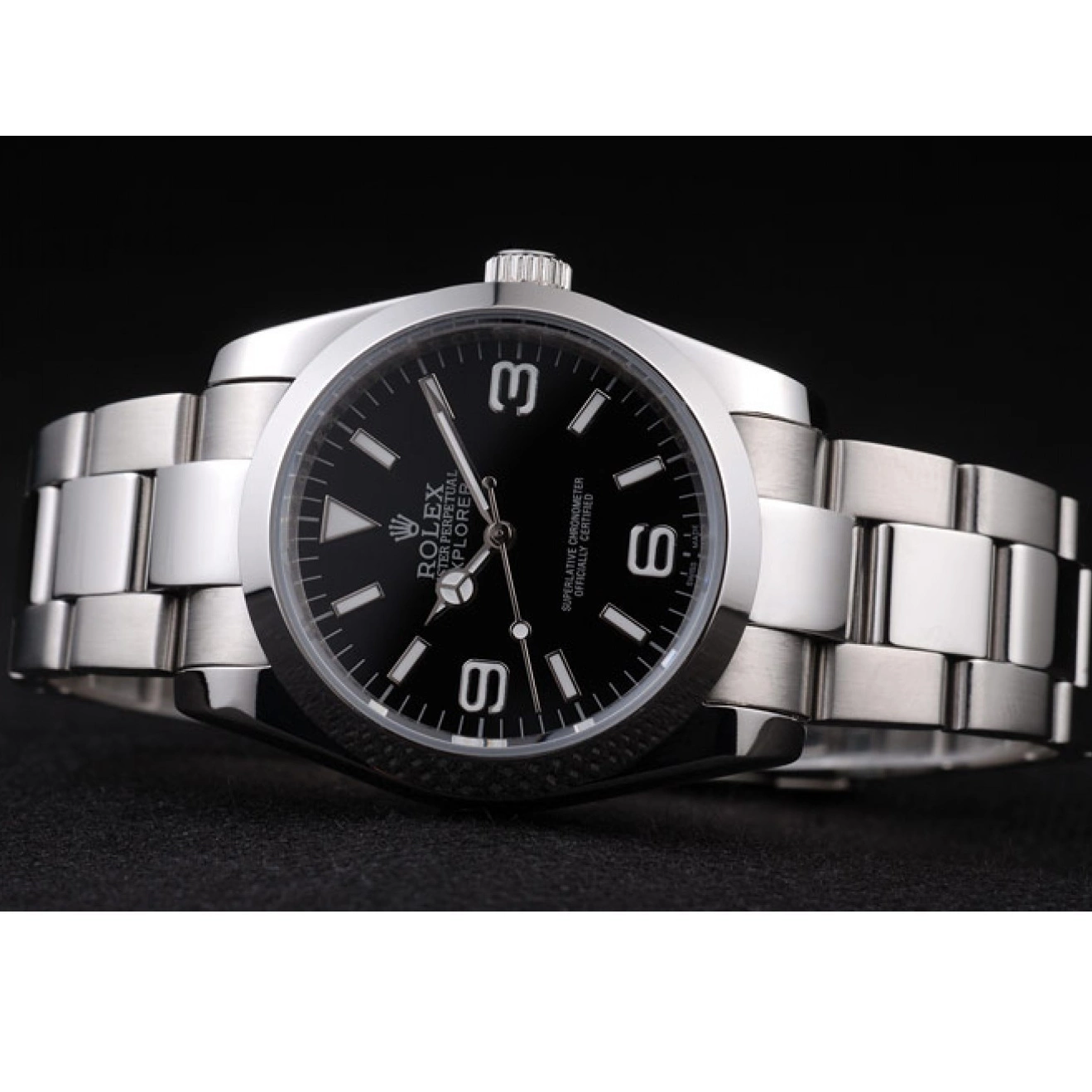 Aaa replica watch Dial Polished Rolex 98087 Explorer Black Stainless Steel 0823